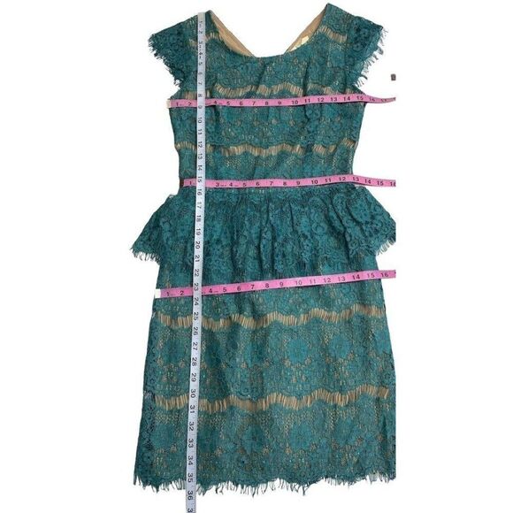 Maeve Anthropologie Elsa Teal Lace Illusion Peplum Sheath Dress Sz XS NEW - Picture 6 of 9
